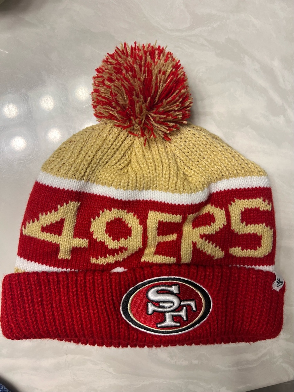 San Francisco 49ers Red & Gold Pom Knit Beanie